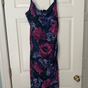 Siena Studio Navy Midi Slip Dress with Purple & Pink Floral Print